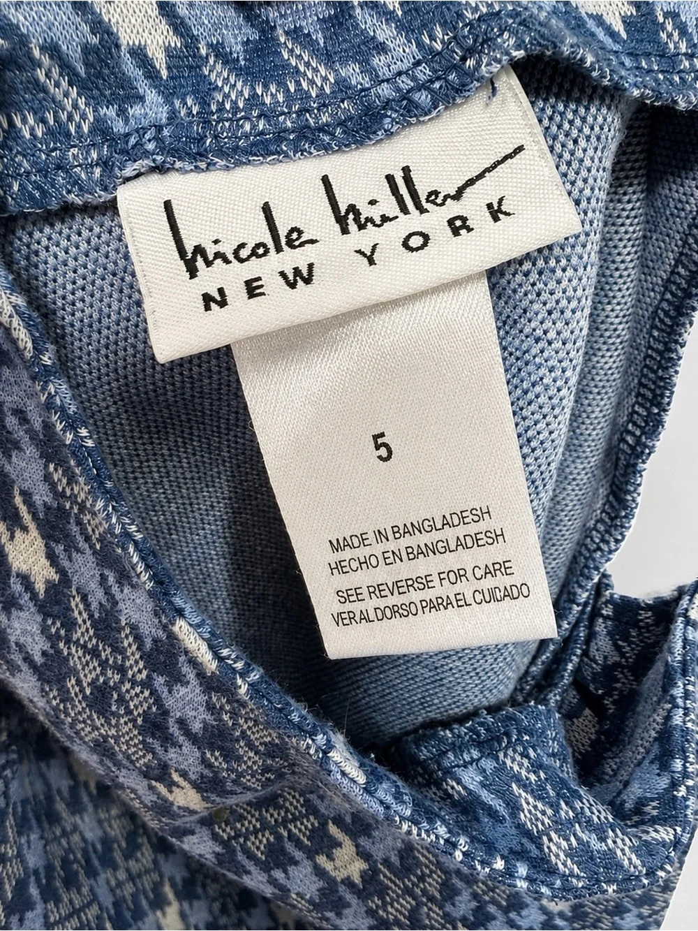 Nicole Miller New York Girls Size 5 Blue Houndstooth Sleeveless Dress